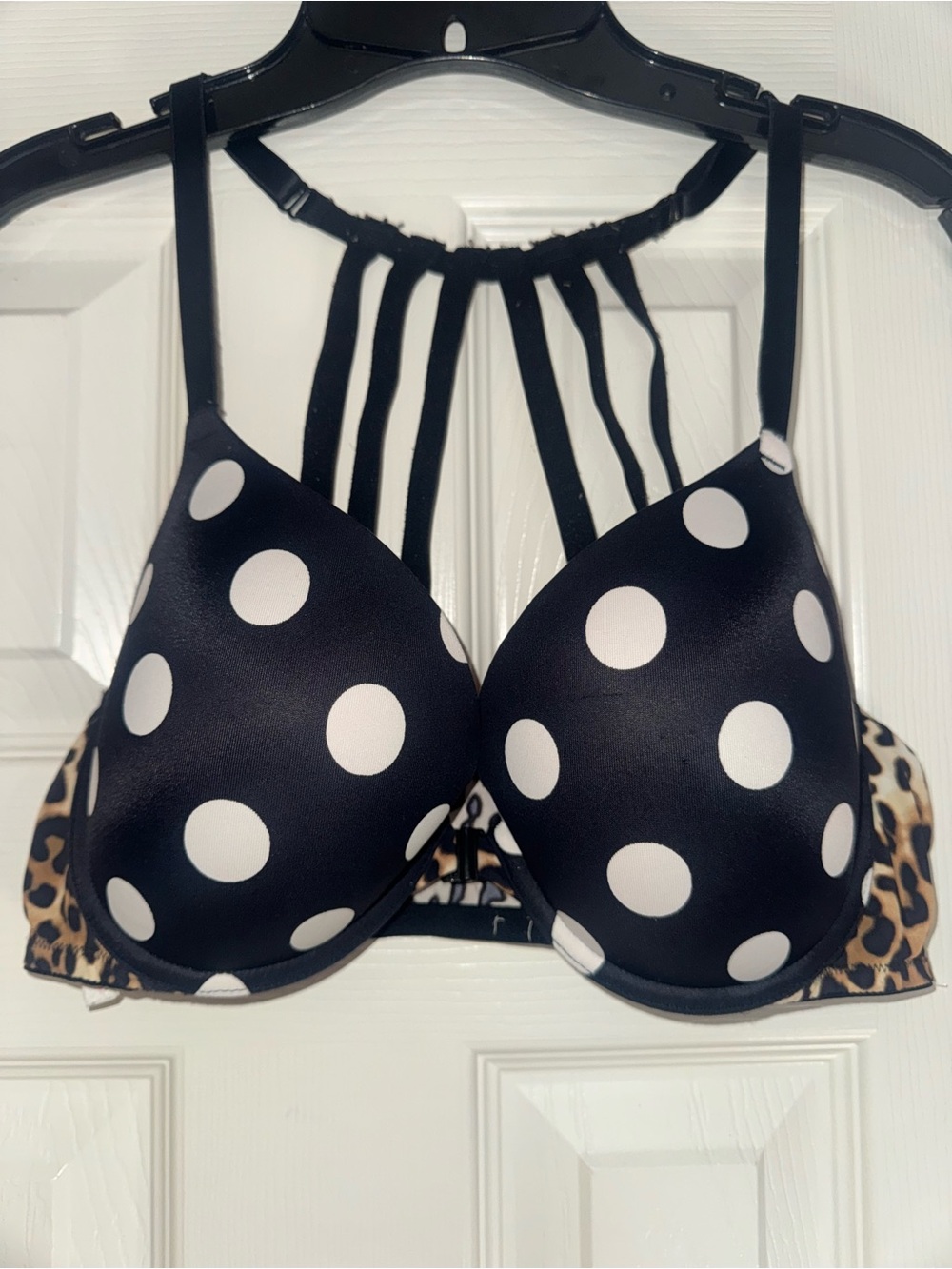 PINK Victoria's Secret Black & White Polka Dot Strappy Push-Up Bra